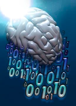 Binary code and human brain, illustration Stock Illustration