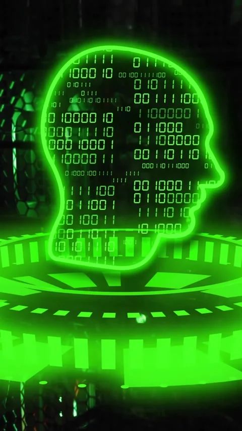 Binary code and human head hologram animation over digital interface Stock-Footage 342997287