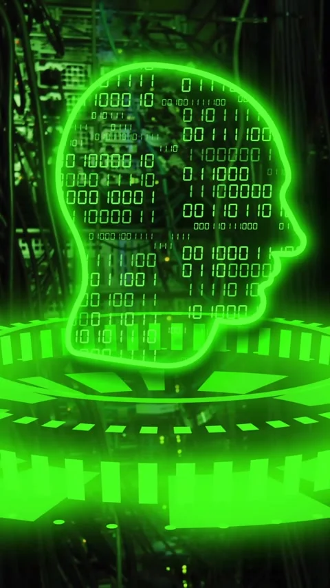 Binary code and human head hologram animation over server room background Stock Footage 343028564