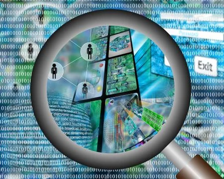 Binary code and magnifying glass Stock Illustration