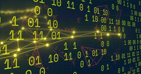 Binary code and mathematical equations animating over dark background Stock Footage 304767906