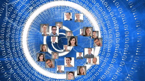 Binary code and network animation overlaying portraits of diverse people 動画素材 304195001