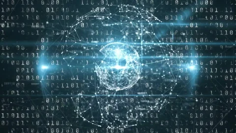 Binary code and network connections animation over glowing digital sphere Stock Footage 303462019