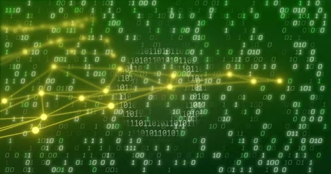 Binary code and network connections, data processing animation over green Stock Footage 304767911