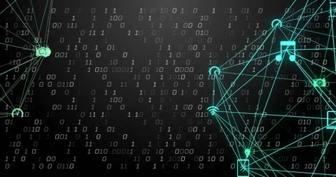 Binary code and network connections animation over dark background Stock Footage 305727625