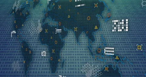 Binary code and network connections animation over world map Stock Footage 306433356