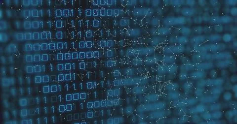 Binary code and network connections, digital data processing image 스톡 사진