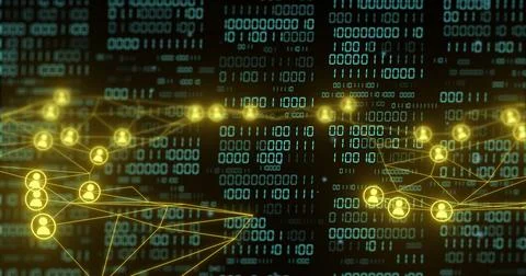 Binary code and network connections, data processing image over digital 写真素材