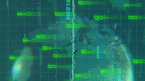 Binary code and numerical data over digital globe and world map animation Stock Footage 313002921