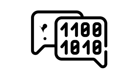 Binary code and question mark quote frame black icon animation Stock Footage 156649430