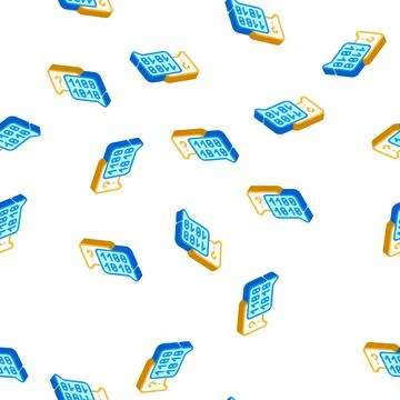 Binary code and question mark quote frame isometric icon seamless pattern Stock Illustration