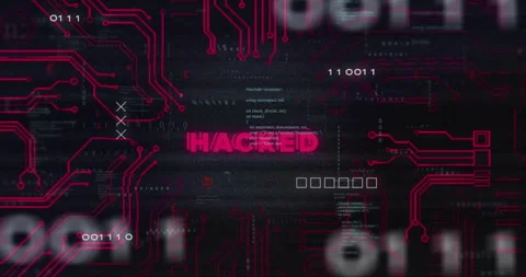 Binary code and red circuit patterns creating animation on dark background 動画素材 303564766