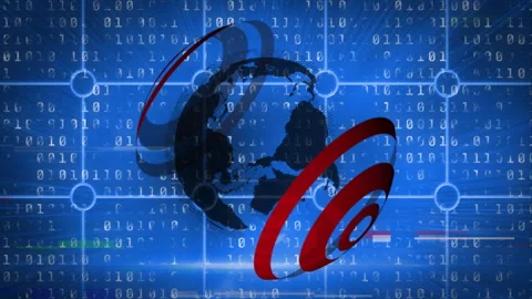 Binary code and rotating globe with red circles, digital data animation Stock Footage 303738463