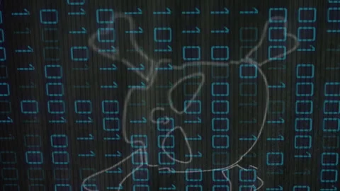 Binary code and skull with crossbones animation over digital background Stock Footage 313412338