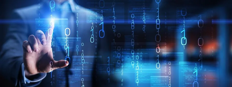 Binary Code and Software Programming Visualization with Interactive Digital I 写真素材