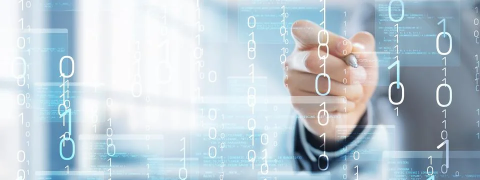 Binary Code and Software Programming Visualization with Interactive Digital I Foto stock