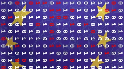 Binary code and stars animation over blue background with red arrows Stock Footage 313166593