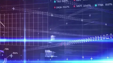 Binary code and stock market data animation over financial graphs and charts Stock Footage 306340221