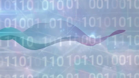Binary code and wave pattern animation over abstract blue background Video stock 305292507
