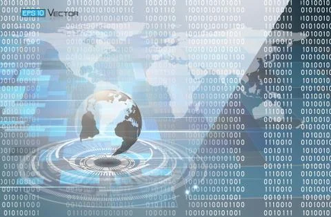 Binary code and world map Stock Illustration