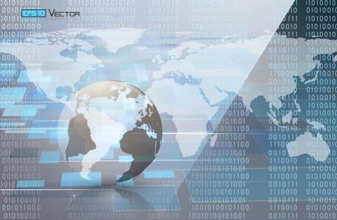 Binary code and world map Illustrazione stock