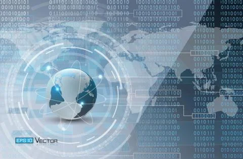 Binary code and world map and globe Illustrazione stock