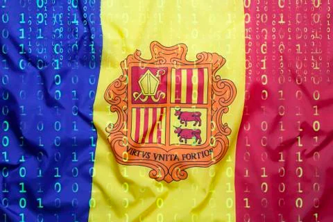 Binary code with Andorra flag, data protection concept 스톡 일러스트