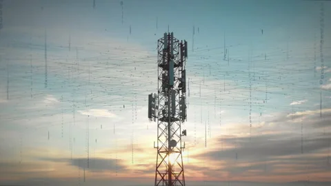 Binary Code Animated Motion Graphics by 5G Telecommunication Tower and Stock Footage 142168356