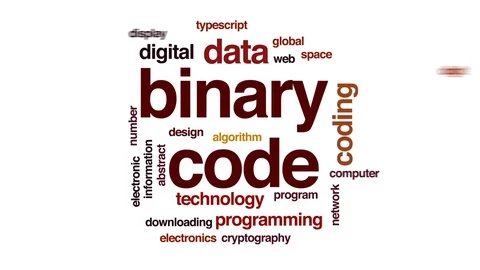 Binary code animated word cloud, text design animation. Stockbeeldmateriaal 76439000