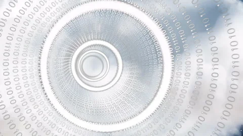 Binary code animation forming vortex pattern over cloudy sky background Stock Footage 308901485