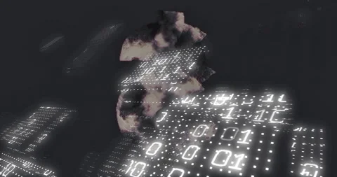 Binary code animation over abstract human face sculpture Video stock 305893092
