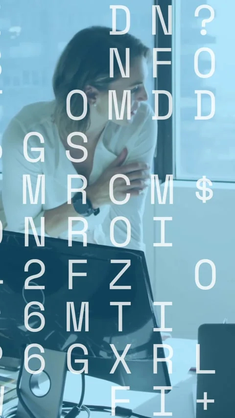 Binary code animation over business people working in modern office Stock Footage 319264894