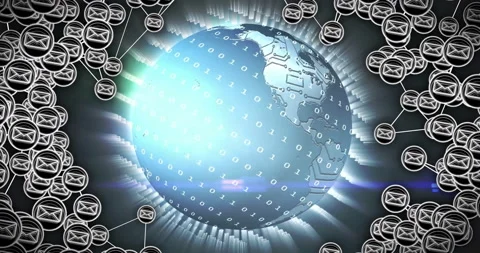 Binary code animation over globe with network connections and data symbols Stock Footage 306433268