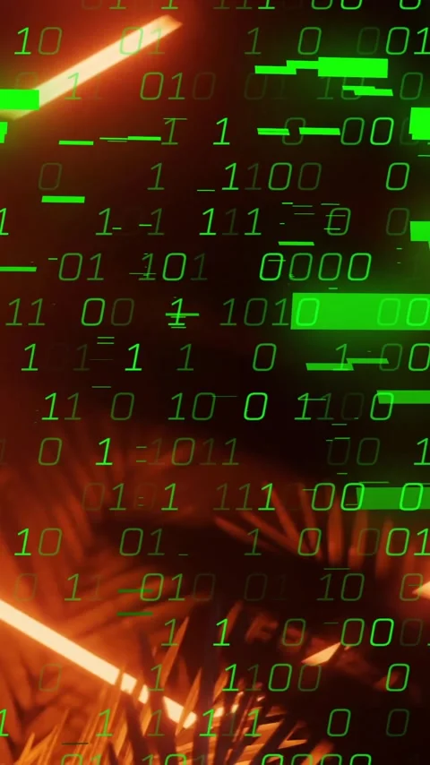 Binary code animation over neon lights and abstract shapes Stock Footage 320093681