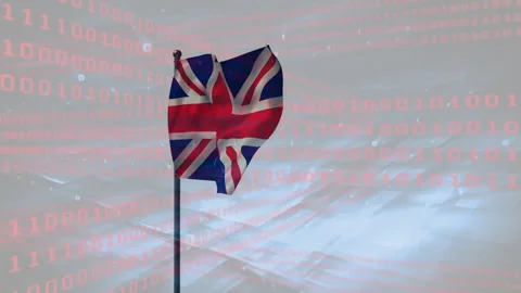 Binary code animation over waving United Kingdom flag Stock Footage 306637719