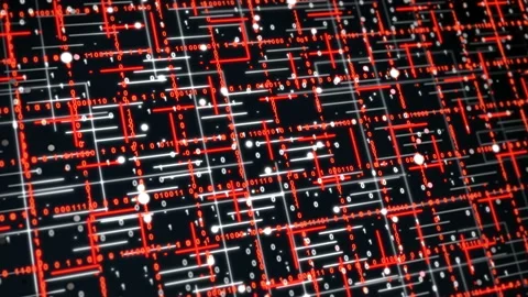 Binary Code Animation with Red Grid Lines Matrix Abstract Technology Background Stock Footage 138698157