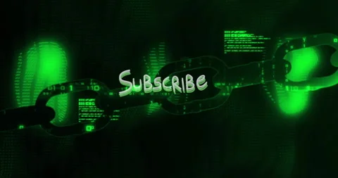 Binary code animation with Subscribe text overlaying digital chain background Stock Footage 304841694