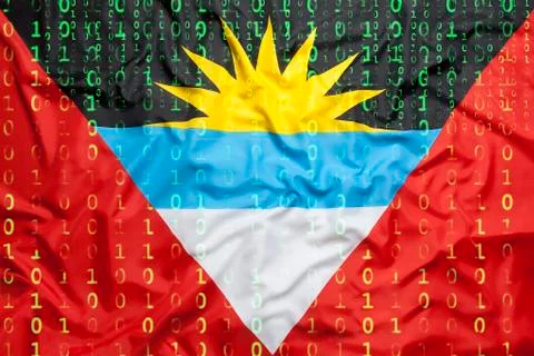 Binary code with Antigua Barbuda flag, data protection concept イラスト素材
