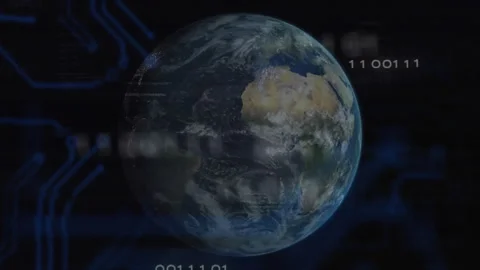 With binary code appearing, Earth rotating, streaming digits and pulsing 動画素材 311084424