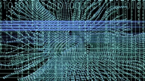 Binary code background and animation with wave object in motion made with tra Stock-Footage 76958436