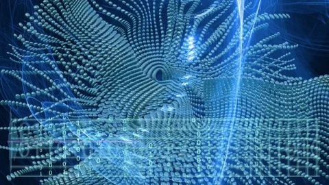 Binary code background and animation with wave object in motion made with tra Video stock 76959195