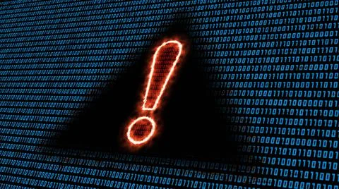 Binary code background in blue colour - burning exclamation mark 스톡 일러스트