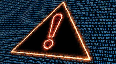 Binary code background in blue colour - burning exclamation mark 库存插图