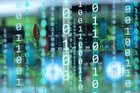 Binary code on the background of the electronic matrix. Stock Photos