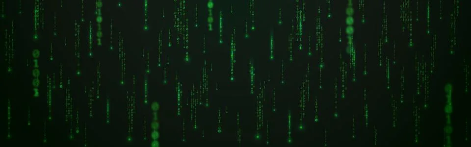 Binary code background with falling digits. Futuristic green matrix. Abstract Stock Illustration