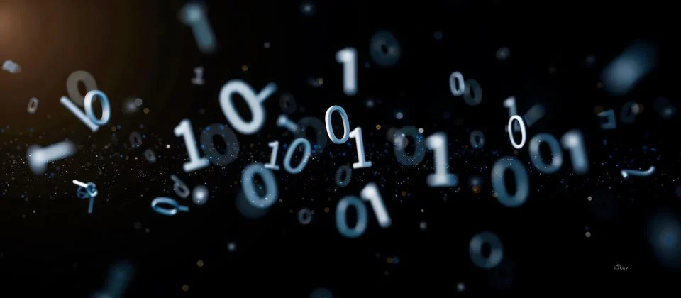 Binary code background with floating numbers in digital space, representing.. 스톡 일러스트