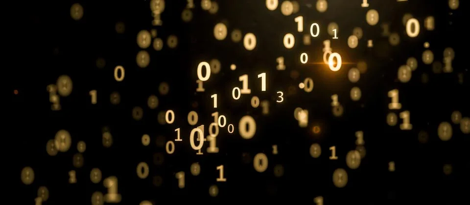 Binary code background with glowing numbers zero and one floating in dark s.. 스톡 일러스트
