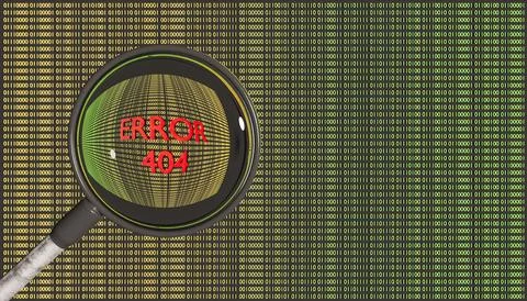 Binary code background of page not found and a magnifying glass showing ERR.. Stock Photos