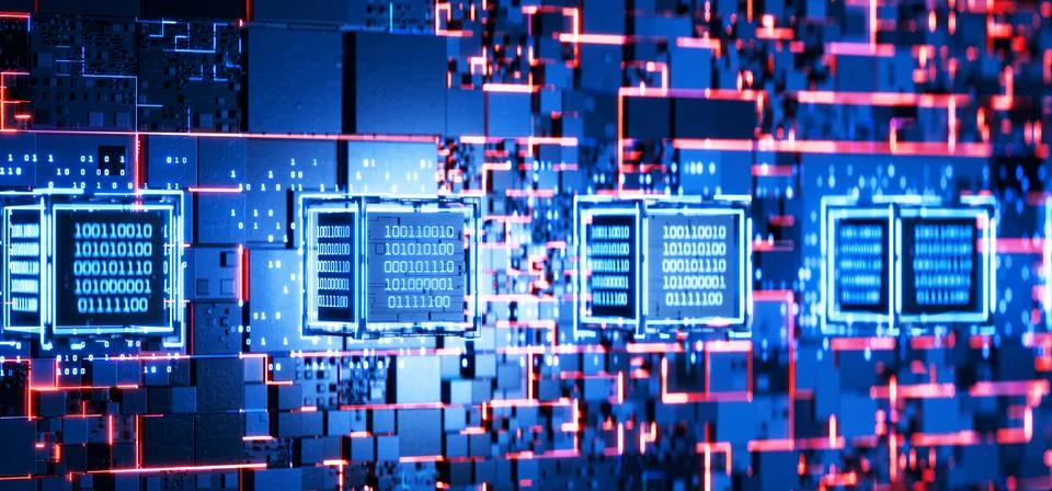 Binary code. Big data. Data block. Cube with binary code. Computer code. Ab.. Stock-Illustration