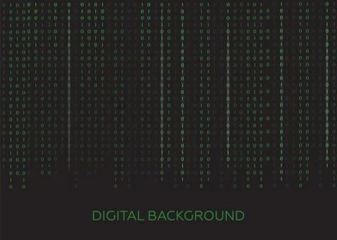 Binary code black and white background with digits on screen. Algorithm binar Stock Illustration